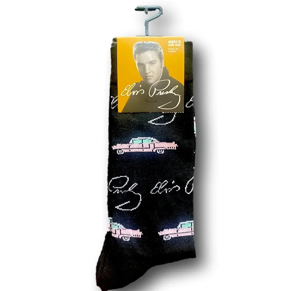 3/$20 Elvis Presley Pink Cadillac Funny Novelty Crew Socks - NWT